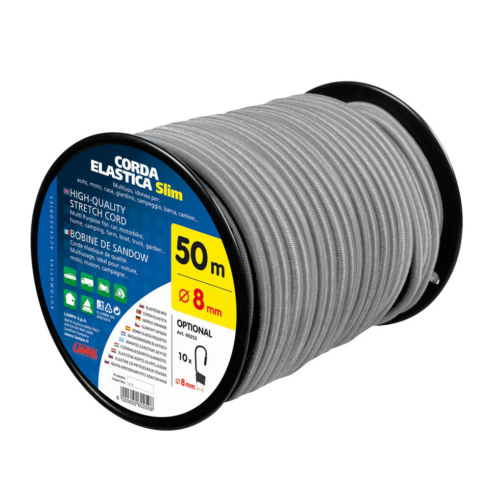 Elastic cord in coil - Ø 8 mm - 50 m - Grey