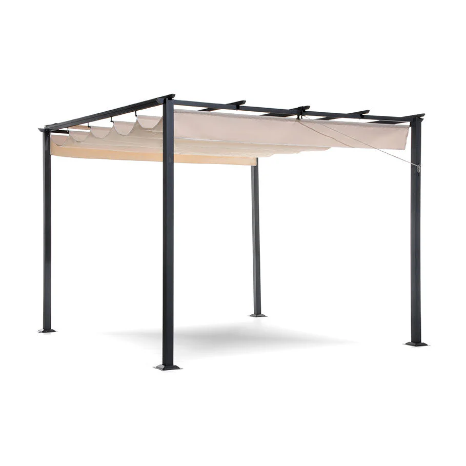 Pergola Gazebo da Giardino 3x3m Telo in Poliuretano con Apertura e Chiusura Scorrevole Taddei Suq