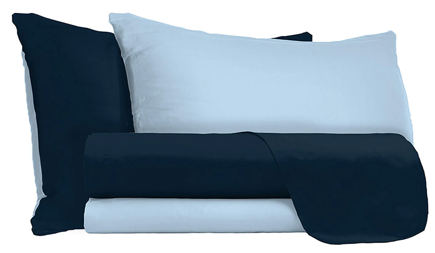 Set Lenzuola Sopra Sotto e Federe Doubleface Blu Scuro /Azzurro Varie Misure