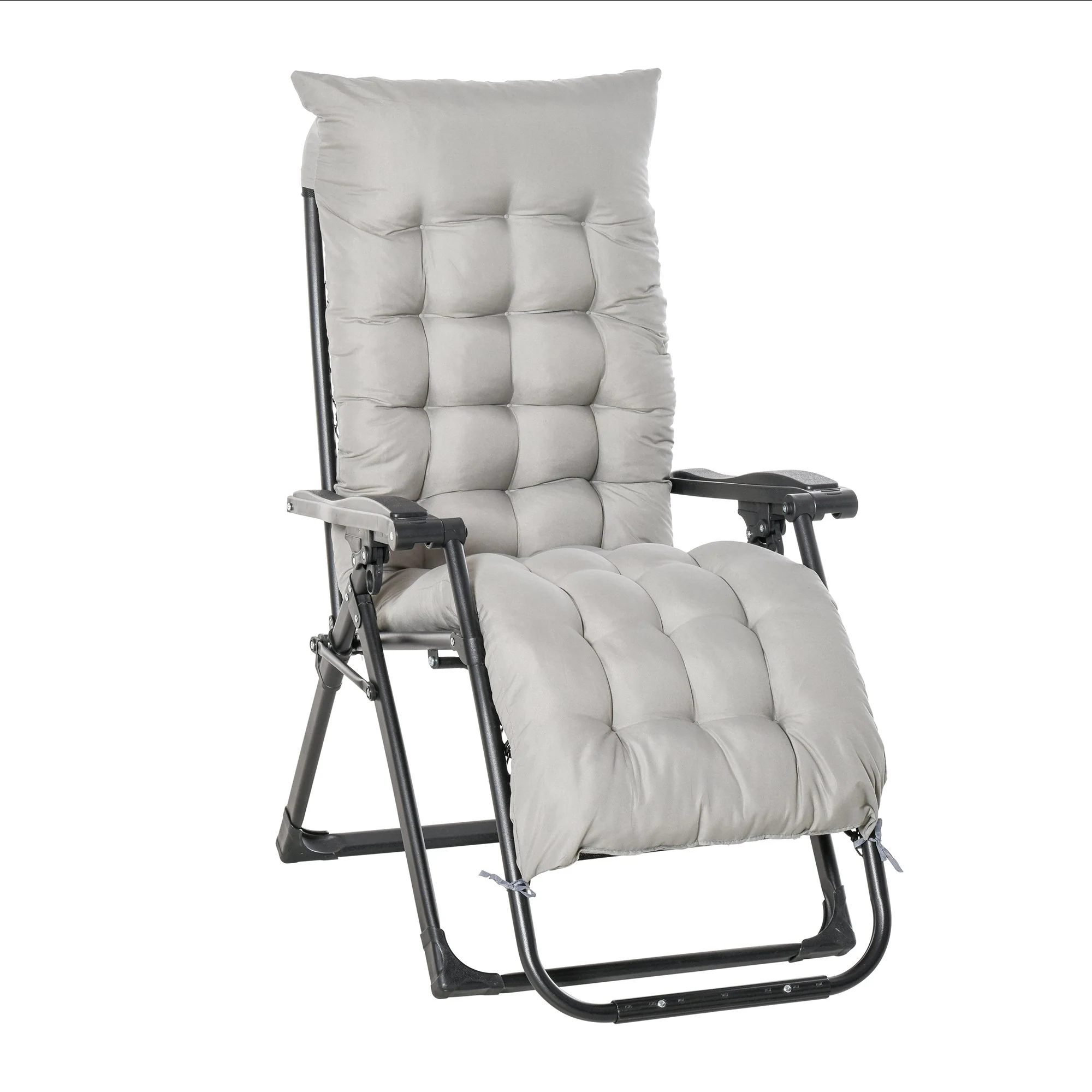 Sedia Sdraio Pieghevole da Giardino 90x65x110 cm con Schienale Reclinabile e Materassino Grigio Chiaro