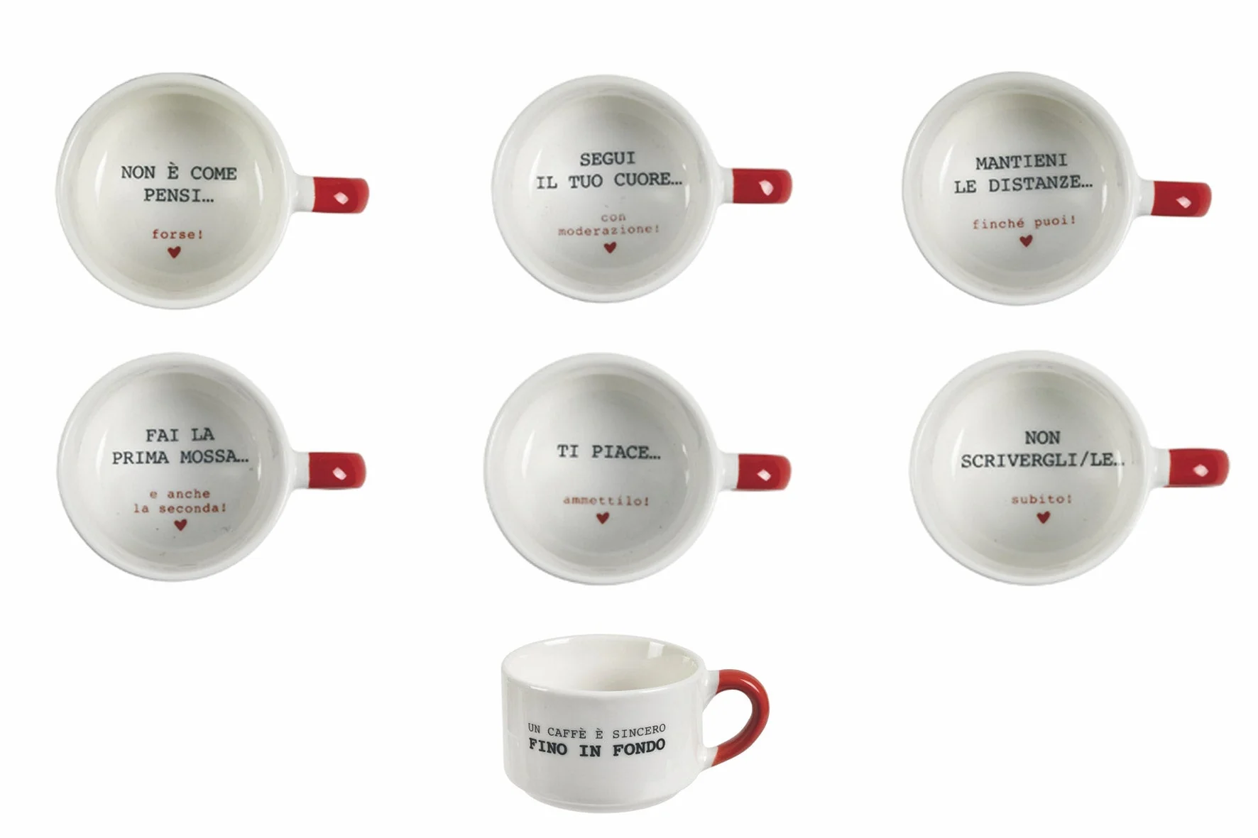 Set 12 Tazzine da Caffè 90 ml in Porcellana Villa d'Este Home Tivoli Caffeomanzia Love Cynical Mood