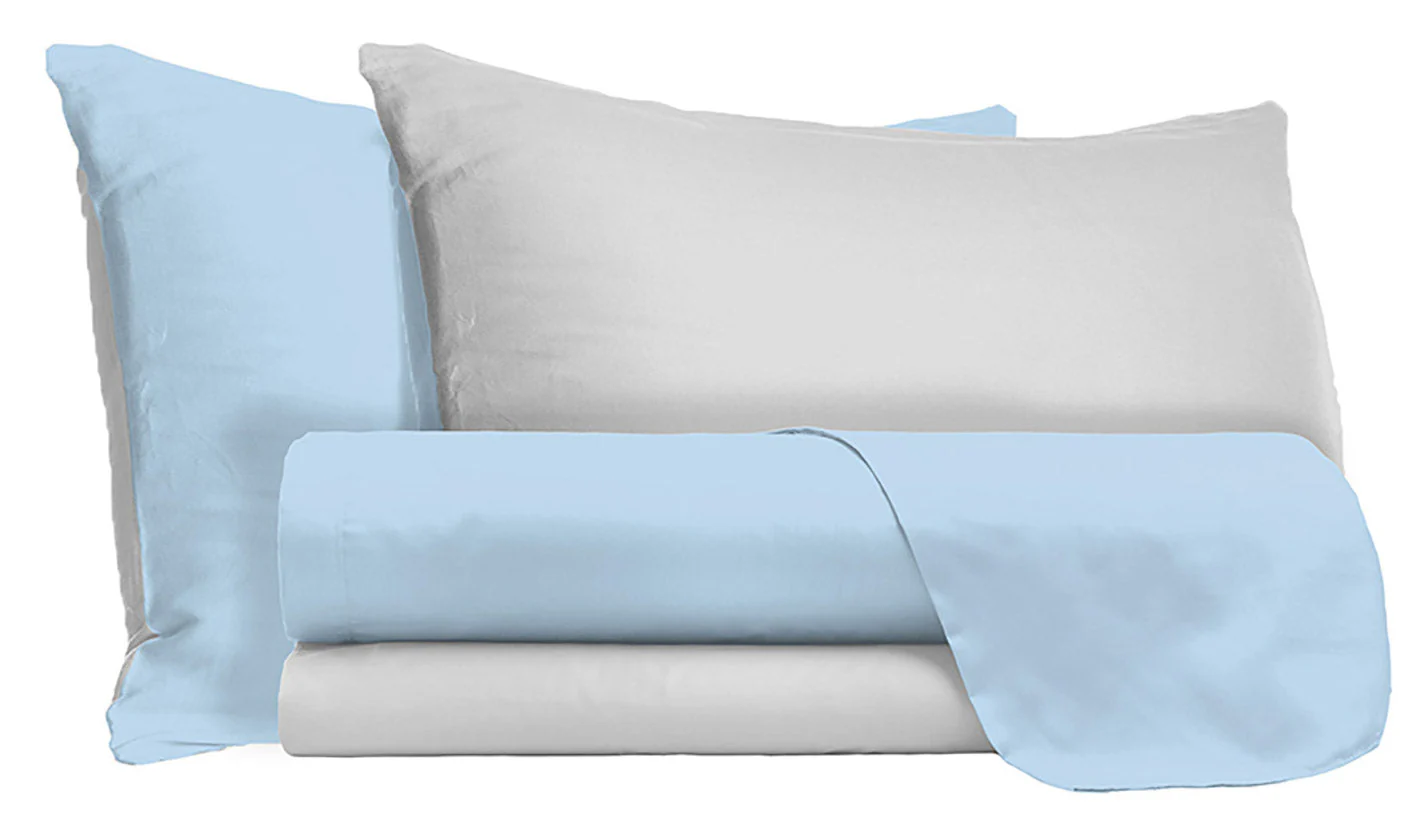 Set Lenzuola Sopra Sotto e Federe Doubleface Azzurro /Grigio Chiaro Varie Misure