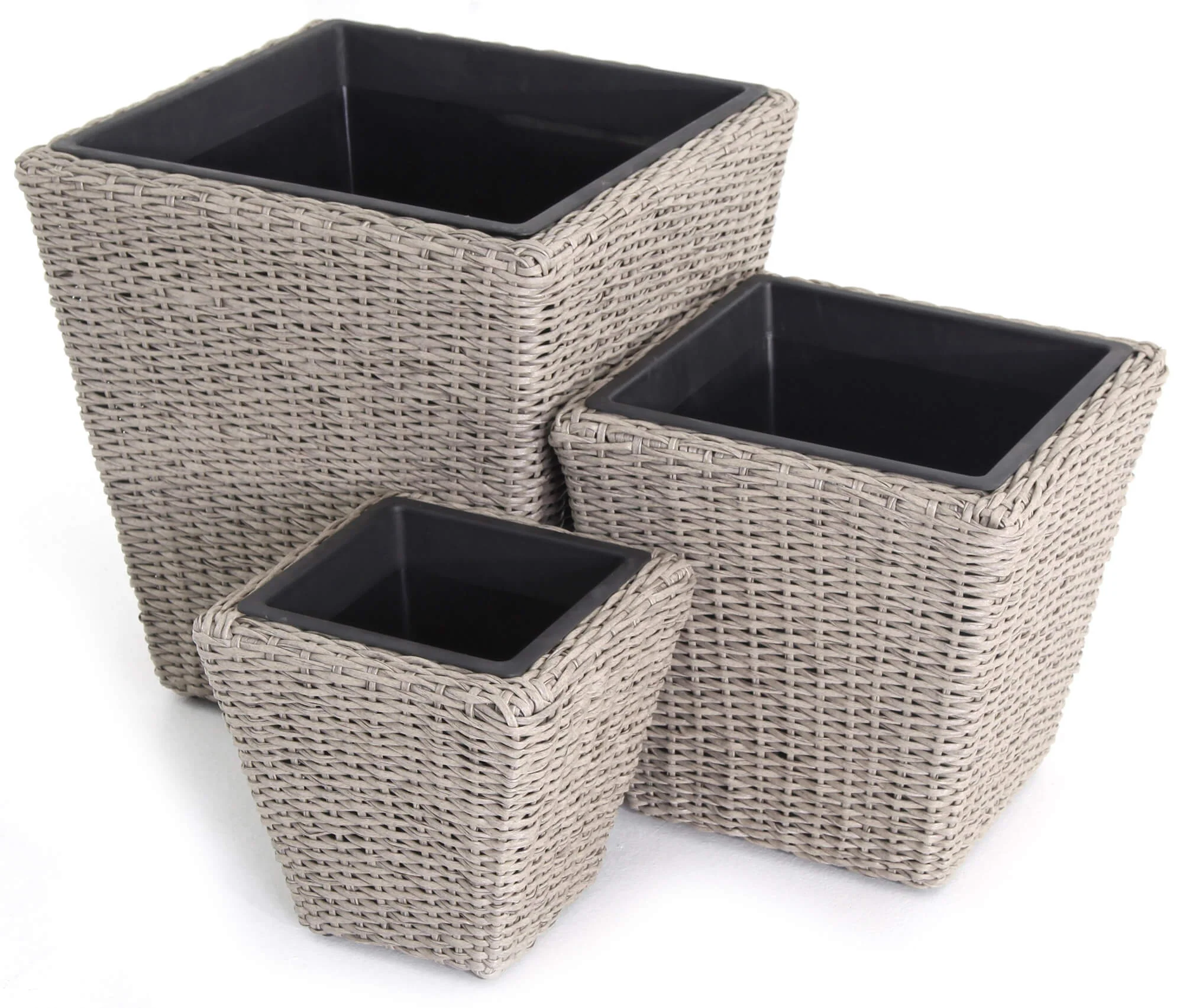 Set 3 Portavasi Quadrati in Polyrattan Bauer Beige