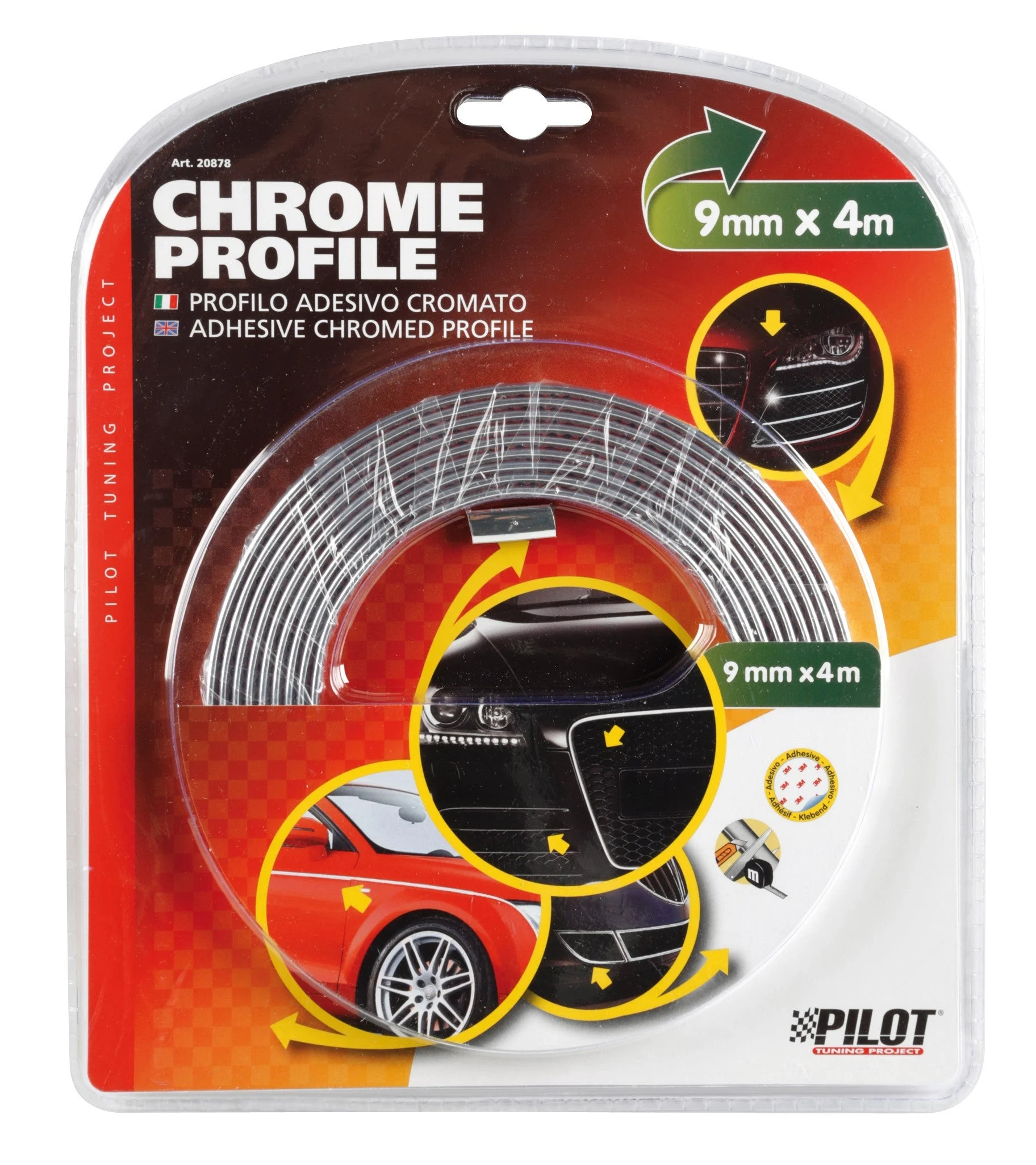 Chrome adhesive profile - 4 m - 9 mm