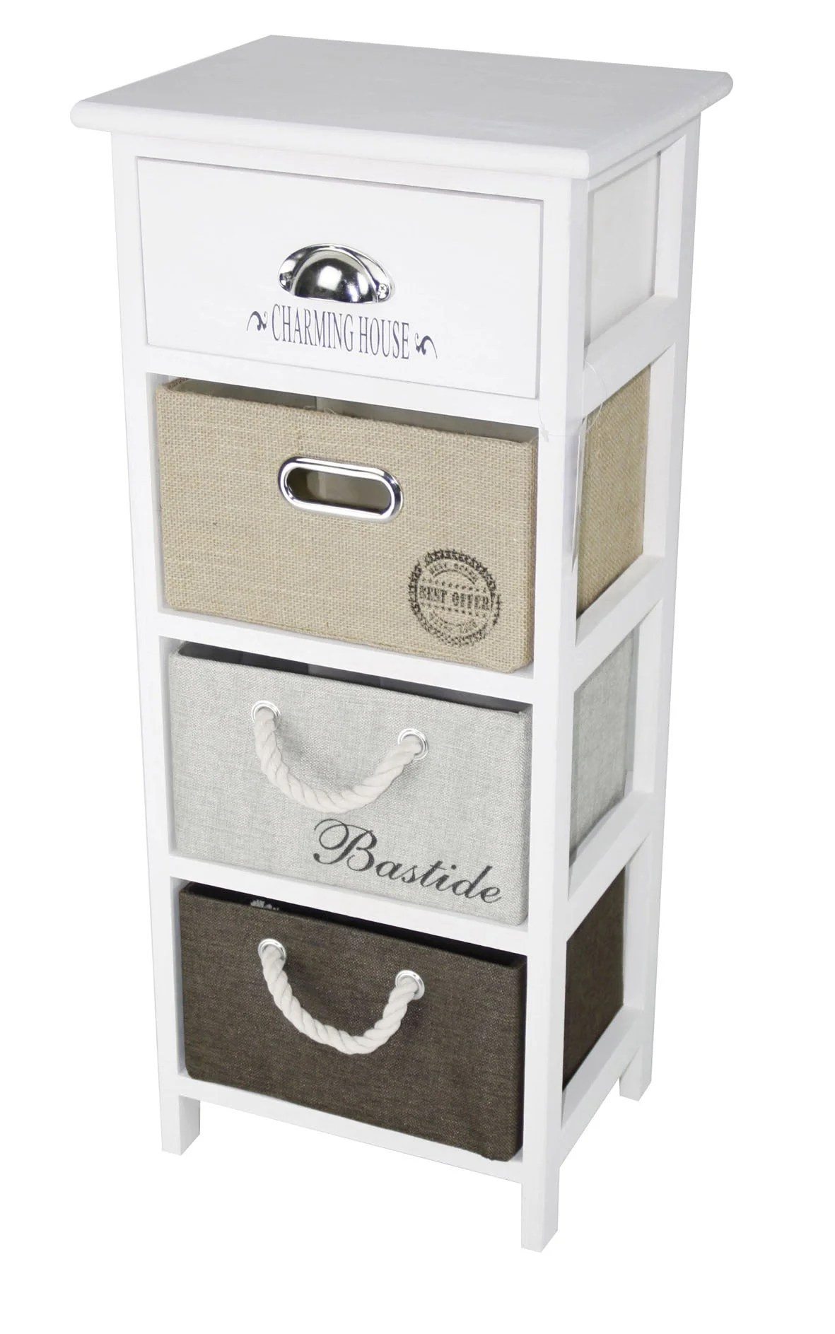 Cassettiera 4 Cassetti in Legno Massello 35x27x80 cm Fumer Zara Bianca