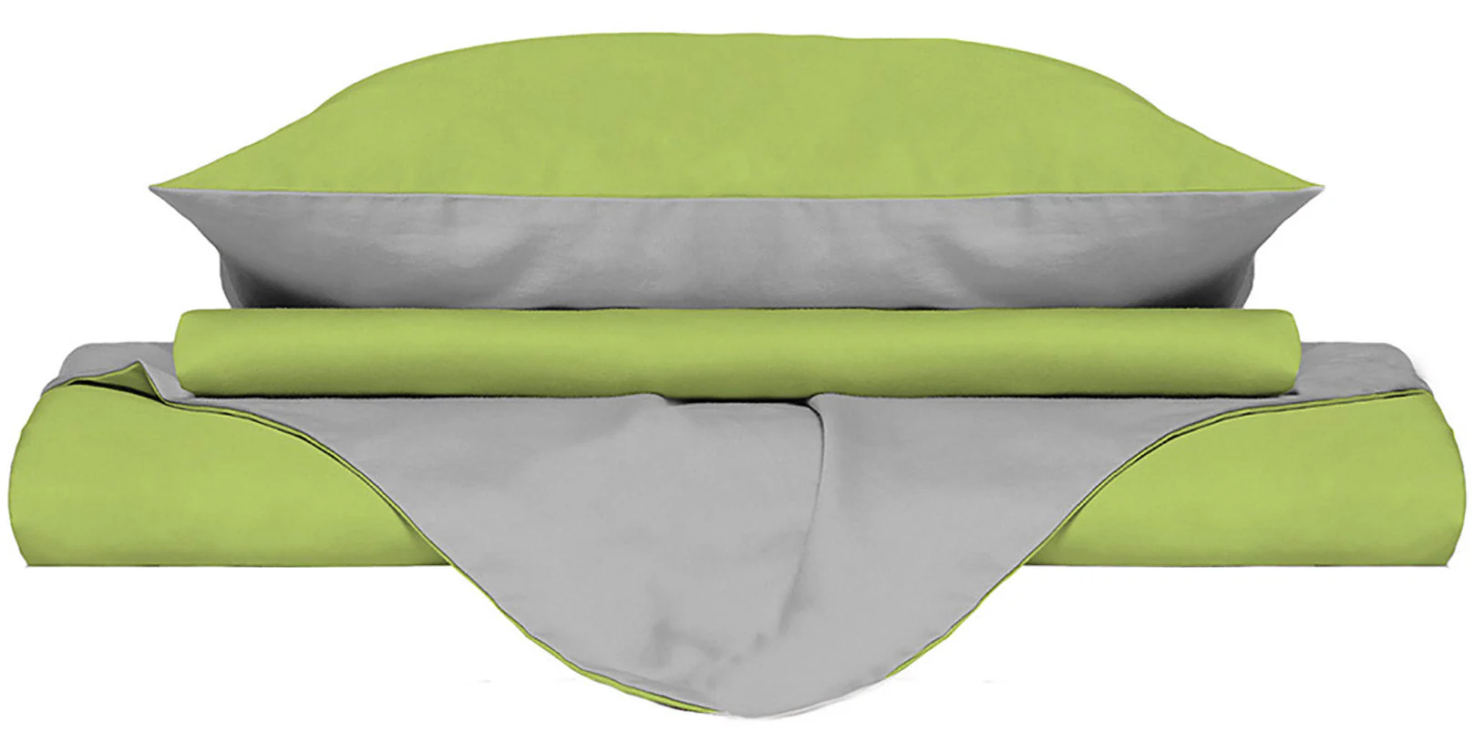 Copripiumino con Sacco e Federe Doubleface Verde Acido /Grigio Chiaro Varie Misure