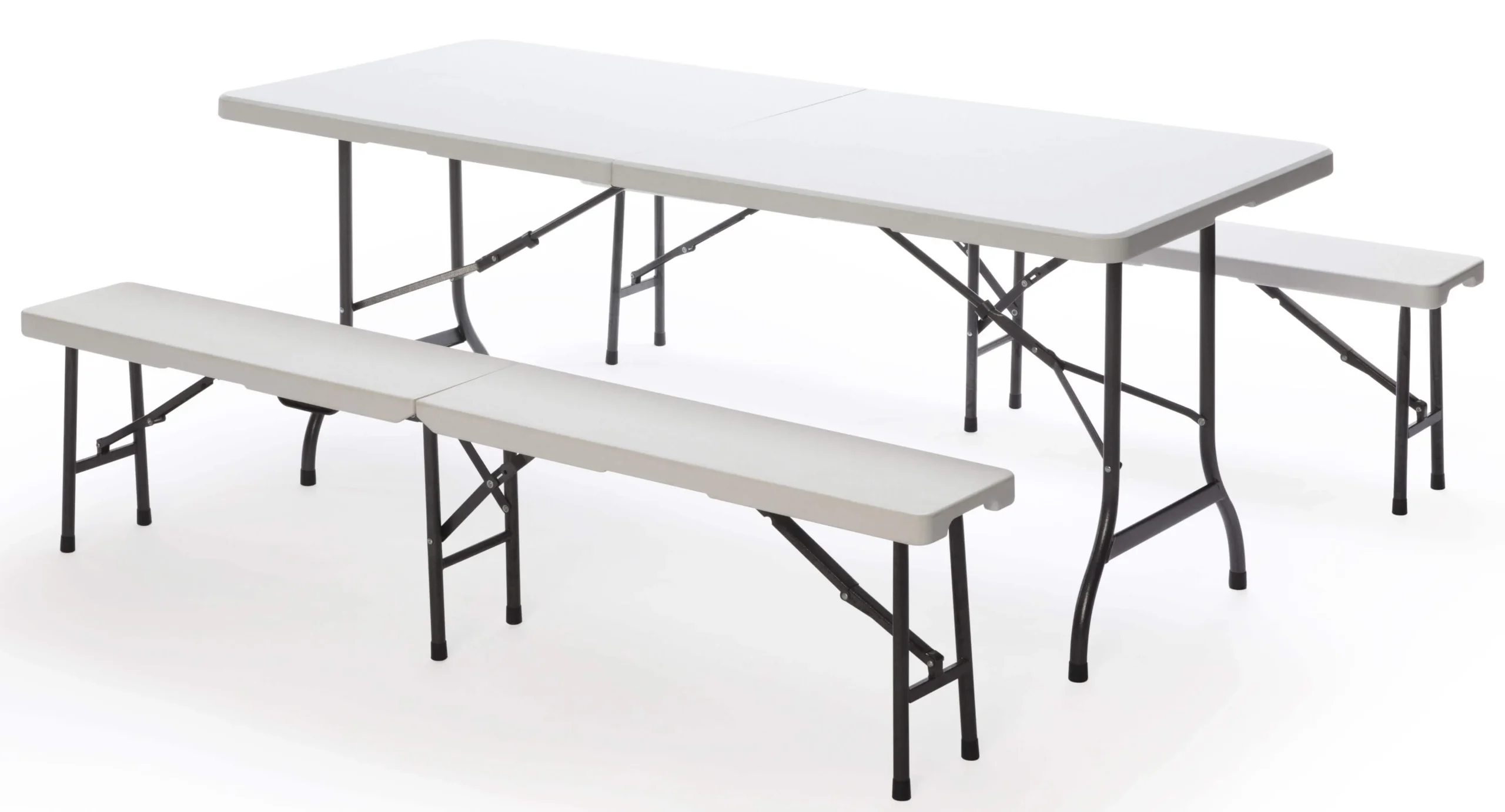 Set Birreria da Giardino Pieghevole in Ferro Tavolo 182x75 cm e 2 Panche Taddei Plastik Bianco