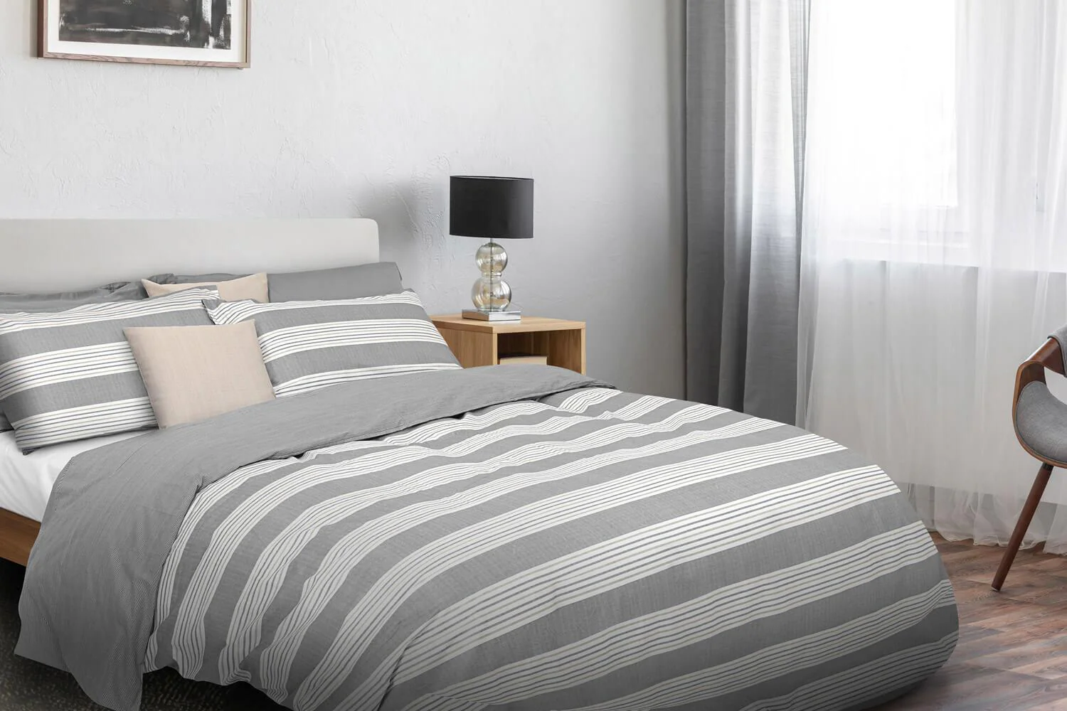 Copripiumino con Federa Stampato in Puro Cotone Cober Striped Grigio Varie Misure