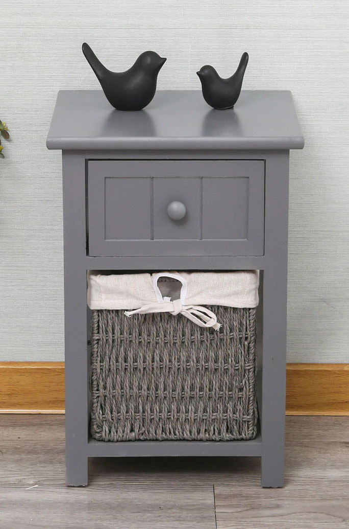 Comodino 2 Cassetti in Legno Massello 28x30x45 cm Fumer Elliot Grigio