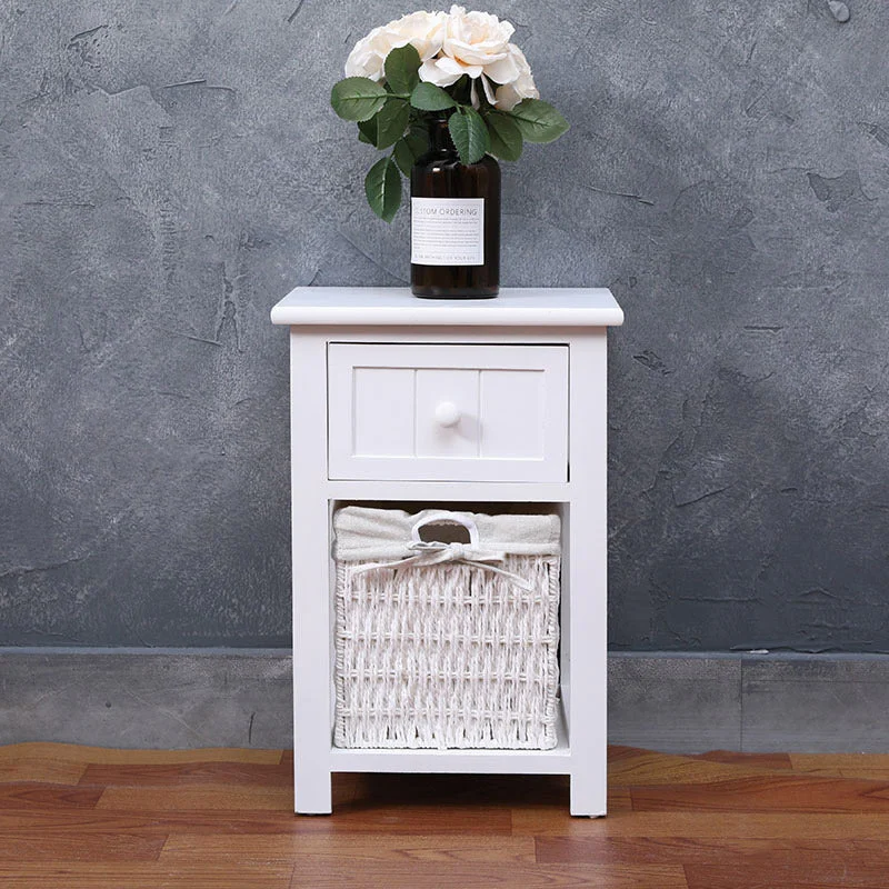 Comodino 2 Cassetti in Legno Massello 28x30x45 cm Fumer Elliot Bianco