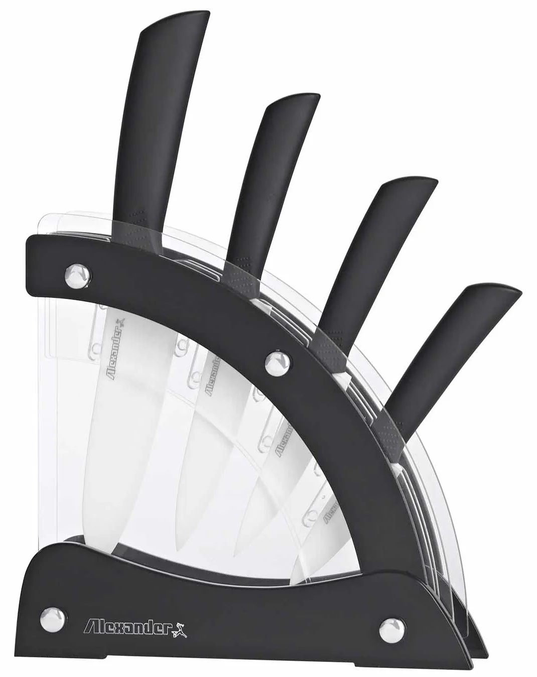 Ceppo con 4 Coltelli in Ceramica Alexander Vela Nero