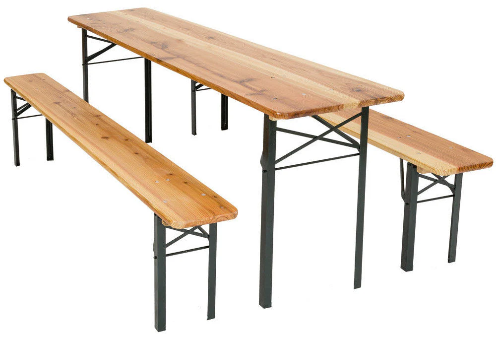 Set Birreria da Giardino Pieghevole in Legno Tavolo 220x70 cm e 2 Panche Vorghini