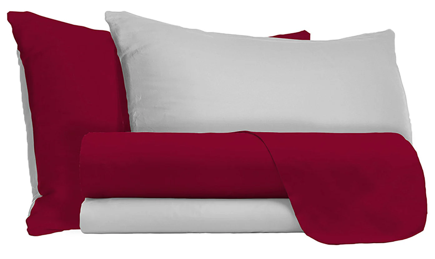 Set Lenzuola Sopra Sotto e Federe Doubleface Bordeaux /Grigio Chiaro Varie Misure