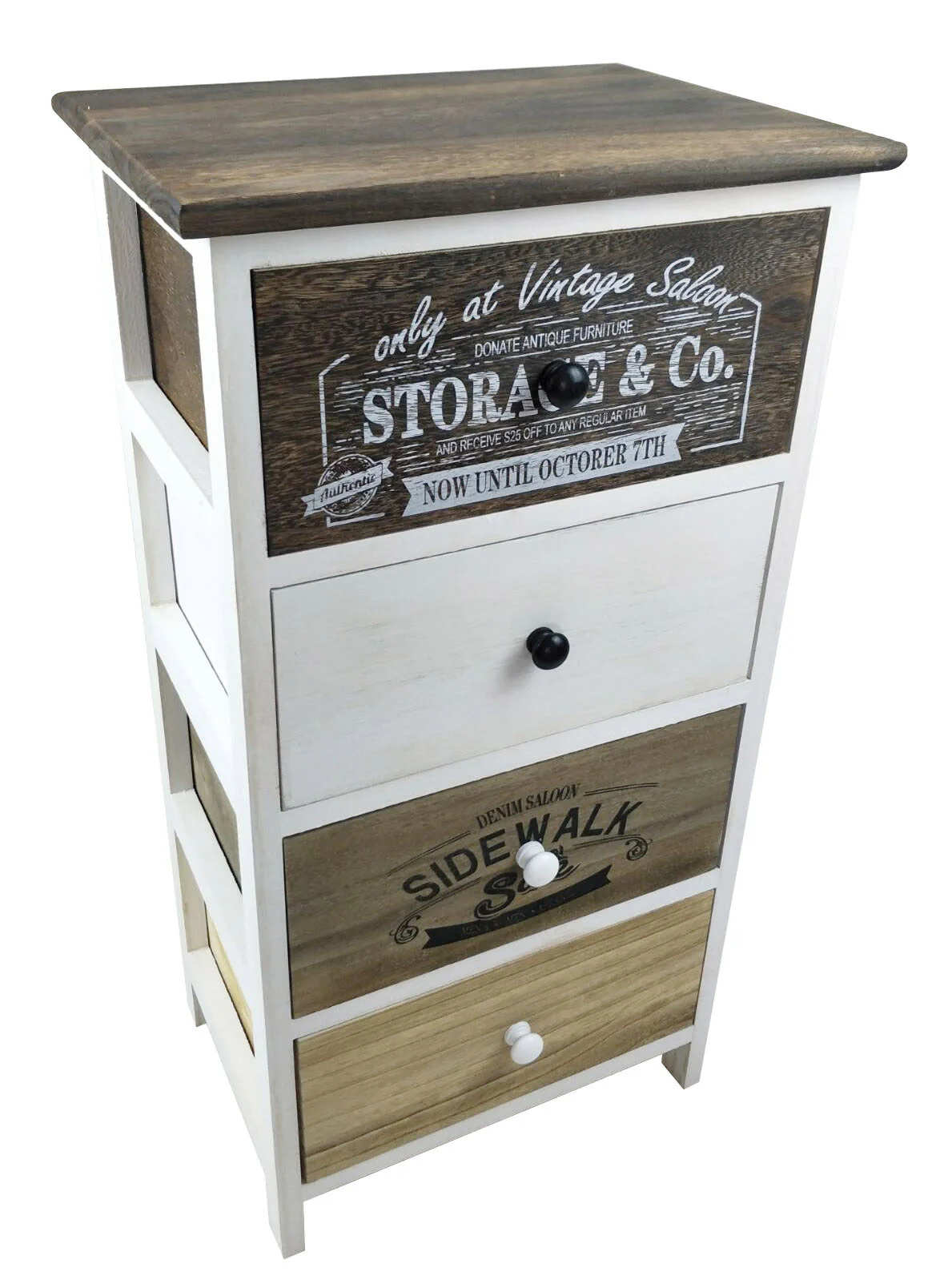 Cassettiera 4 Cassetti in Legno Massello 38x28x73 cm Fumer Trudy