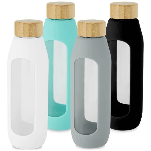 Borraccia in vetro borosilicato da 600 ml con impugnatura in silicone Tidan - 100666