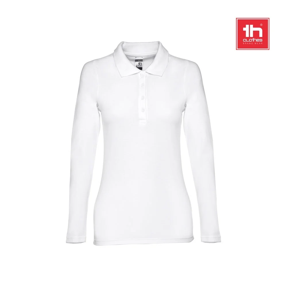 THC BERN WOMEN WH. Polo da donna a manica lunga in cotone cardato - 30144