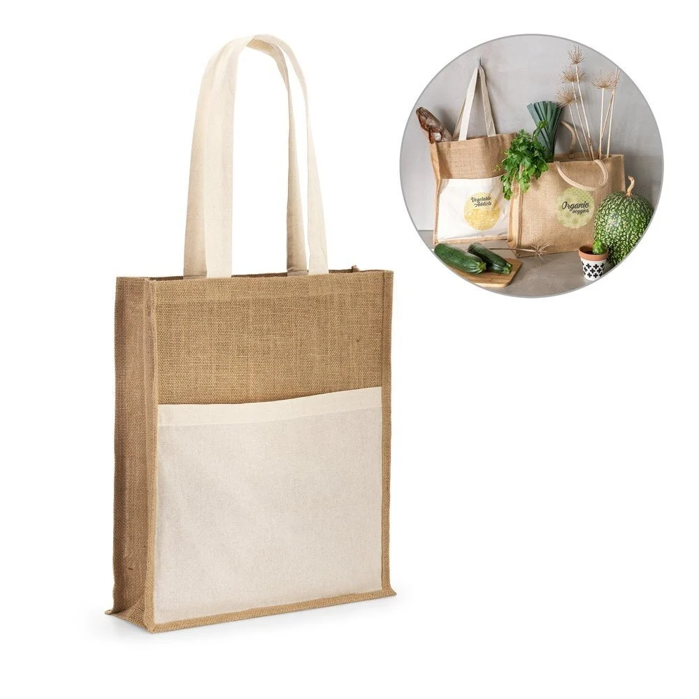BRAGA. Borsa in juta (240 g/m²) con tasca in 100% cotone (140 gm²) - 92823