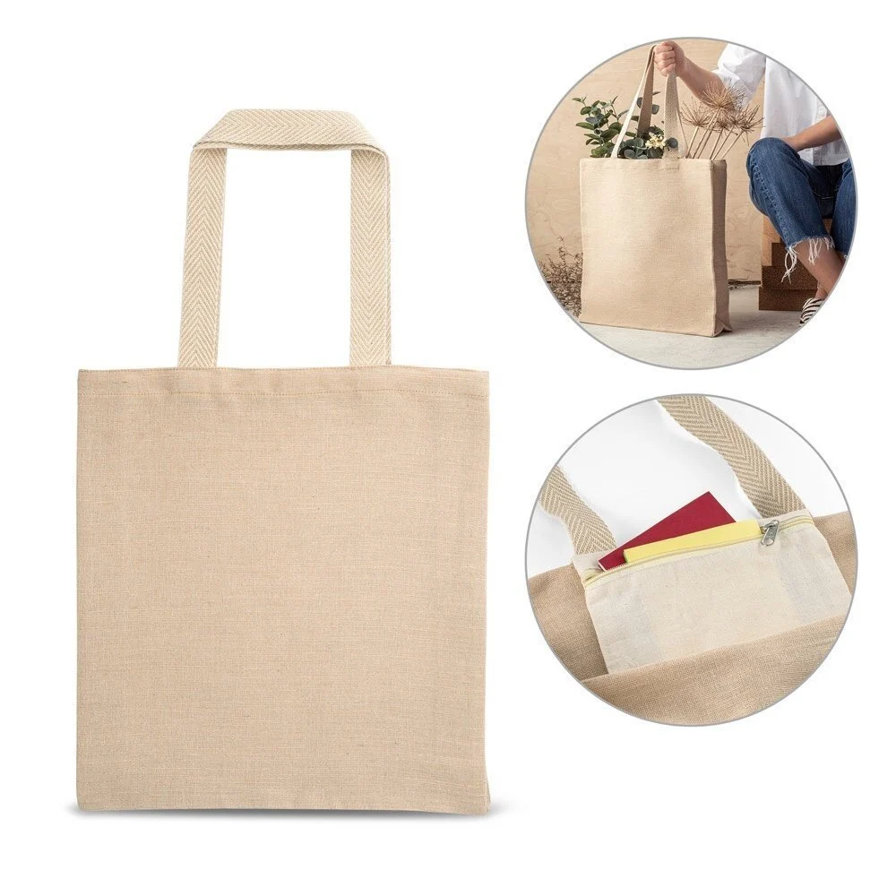 PADOVA. Borsa in juco (275 g/m²) con tasca interna 100% cotone (120 g/m²) - 92937