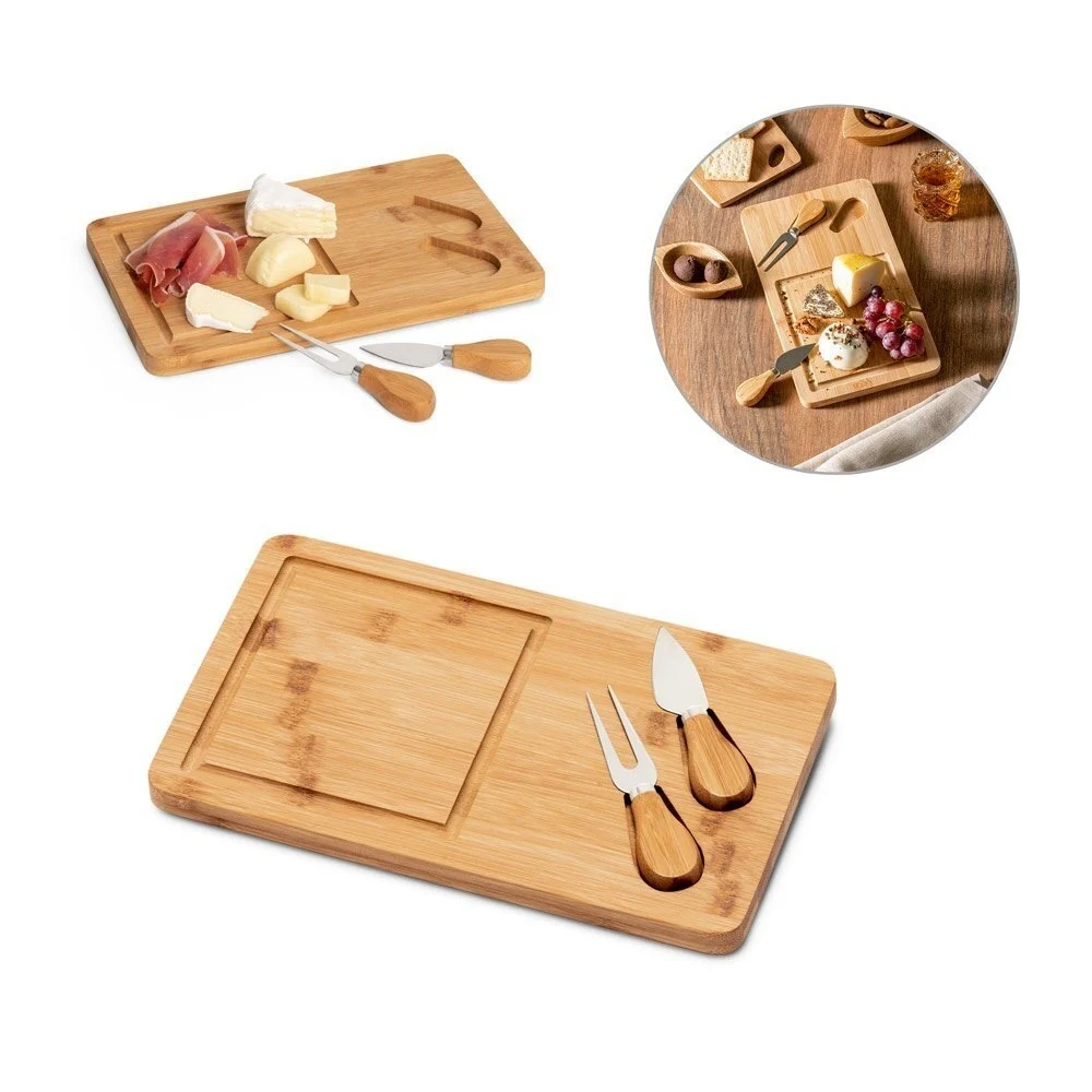 WOODS. Tagliere per formaggi in bambù con due utensili in acciaio inossidabile - 93830
